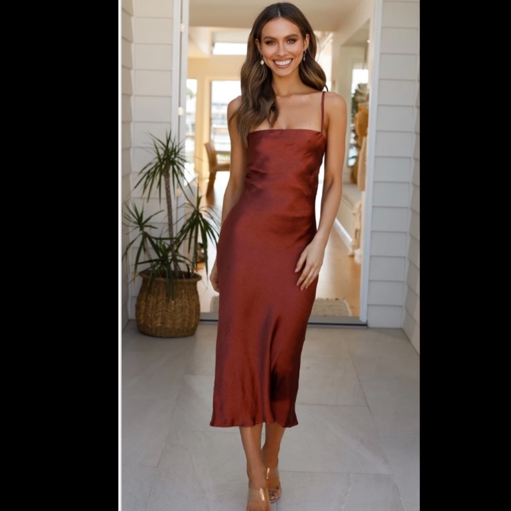 Keira rust midi slip dress